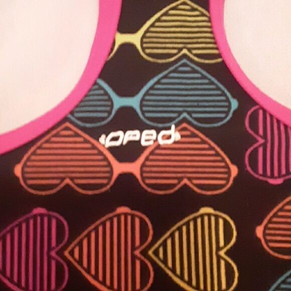 SPEEDO ONE PIECE GIRLS MULTICOLOR HEART SUNGLASSES RACERBACK SWIMSUIT 12 - Picture 5 of 7